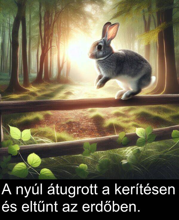 átugrott: A nyúl átugrott a kerítésen és eltűnt az erdőben.