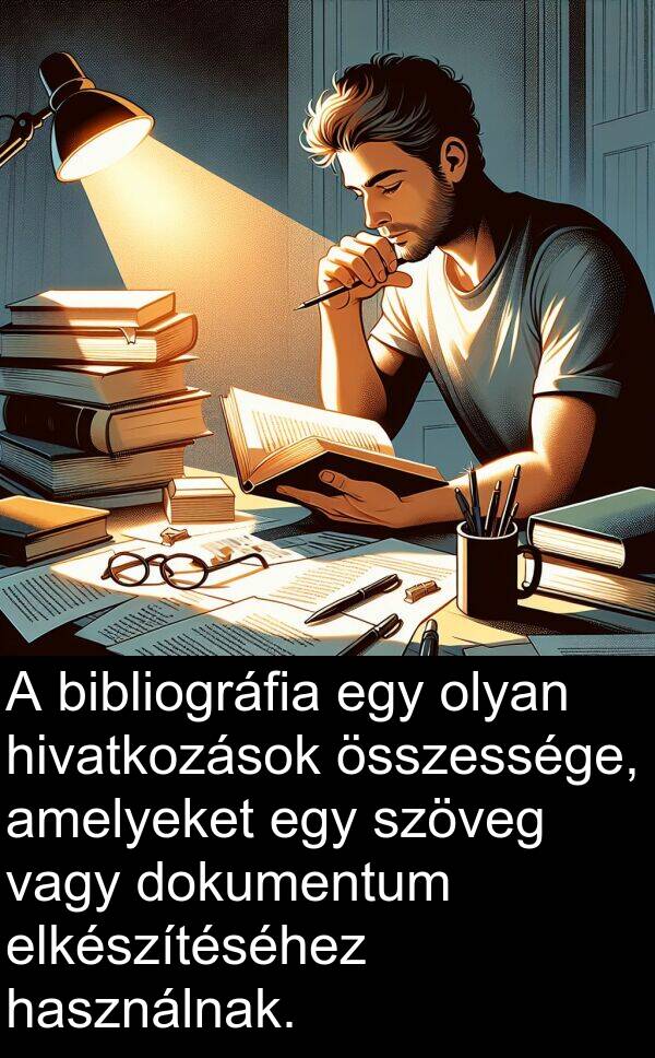 összessége: A bibliográfia egy olyan hivatkozások összessége, amelyeket egy szöveg vagy dokumentum elkészítéséhez használnak.