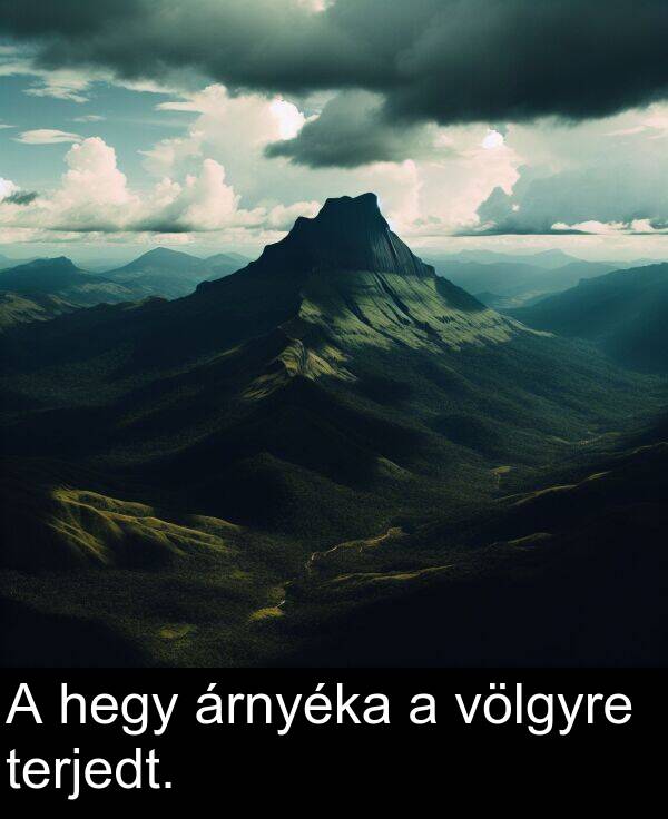 terjedt: A hegy árnyéka a völgyre terjedt.