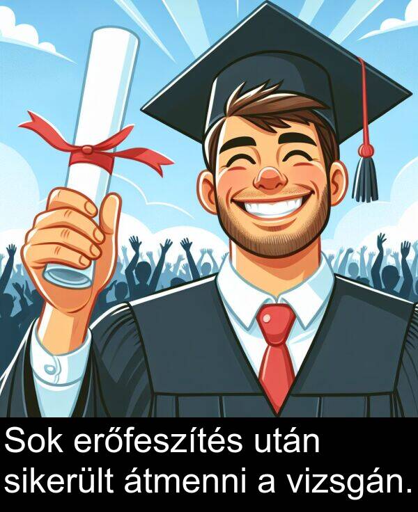 után: Sok erőfeszítés után sikerült átmenni a vizsgán.