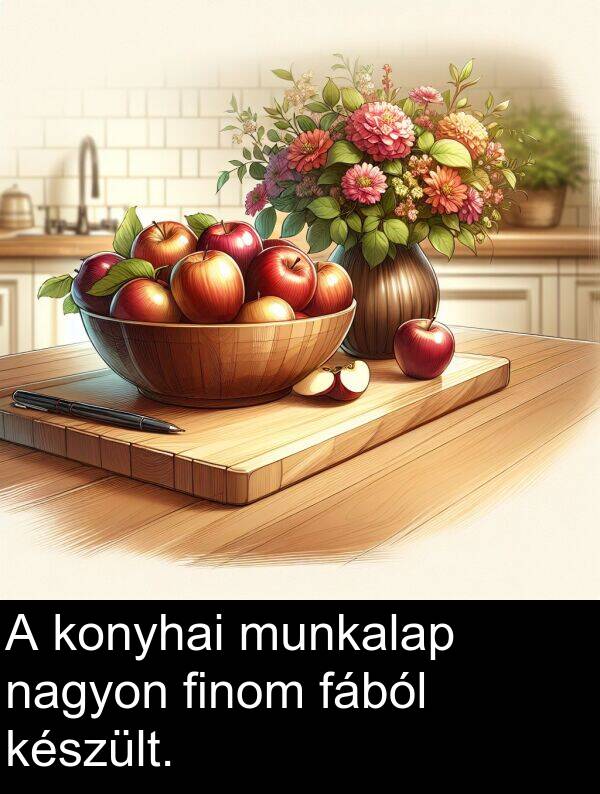 munkalap: A konyhai munkalap nagyon finom fából készült.