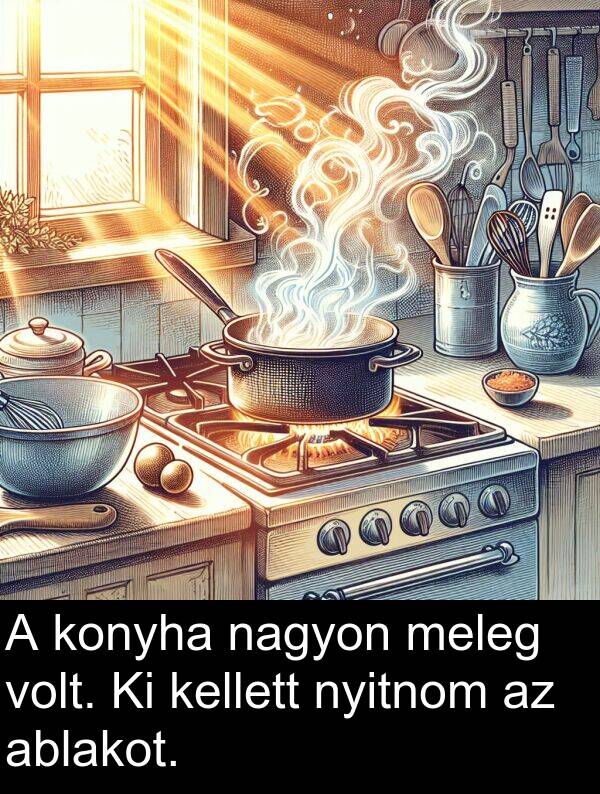ablakot: A konyha nagyon meleg volt. Ki kellett nyitnom az ablakot.