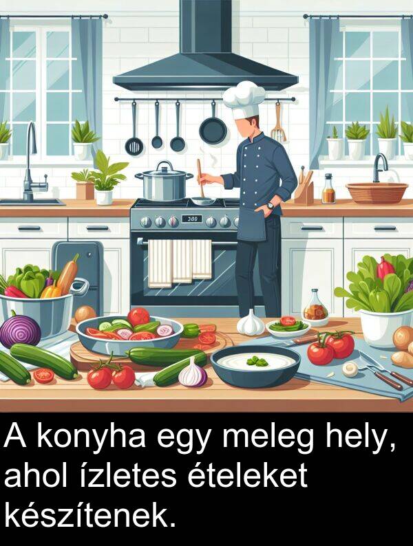 hely: A konyha egy meleg hely, ahol ízletes ételeket készítenek.