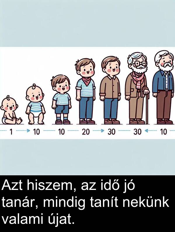 újat: Azt hiszem, az idő jó tanár, mindig tanít nekünk valami újat.