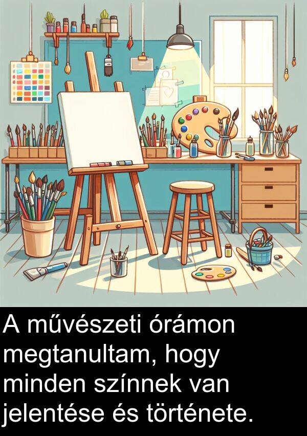 művészeti: A művészeti órámon megtanultam, hogy minden színnek van jelentése és története.