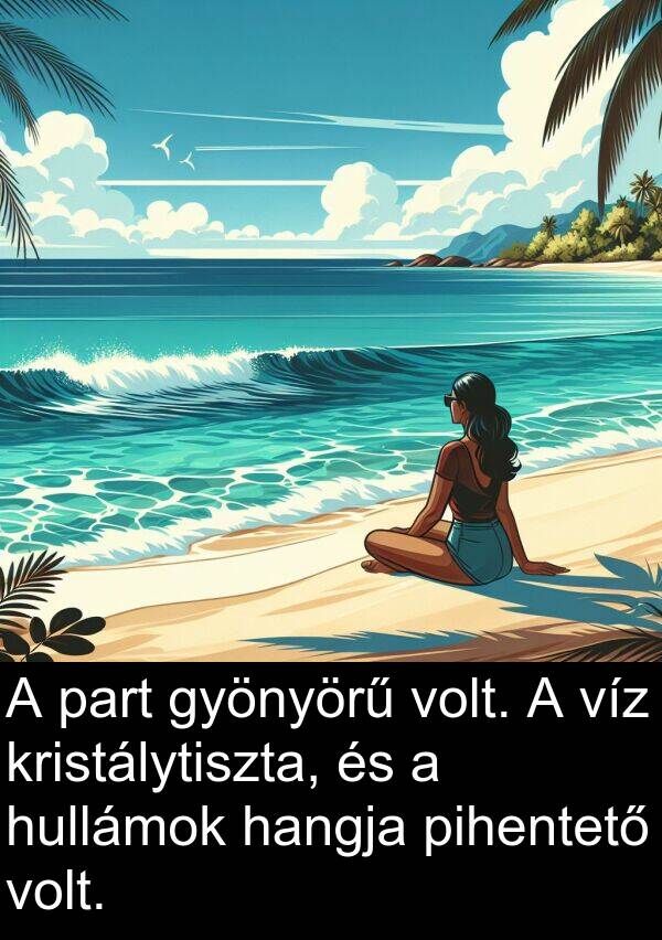 pihentető: A part gyönyörű volt. A víz kristálytiszta, és a hullámok hangja pihentető volt.