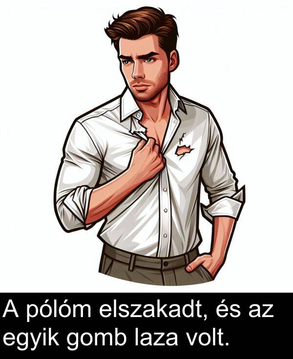 laza: A pólóm elszakadt, és az egyik gomb laza volt.