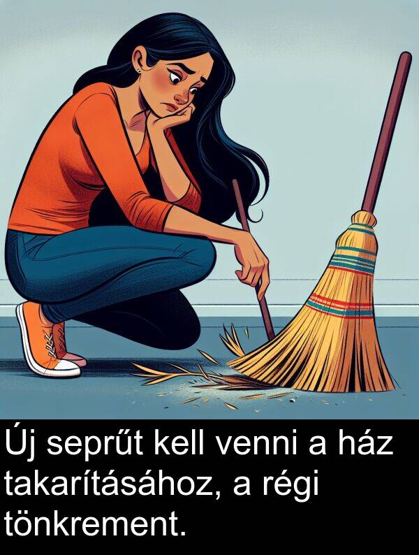 takarításához: Új seprűt kell venni a ház takarításához, a régi tönkrement.