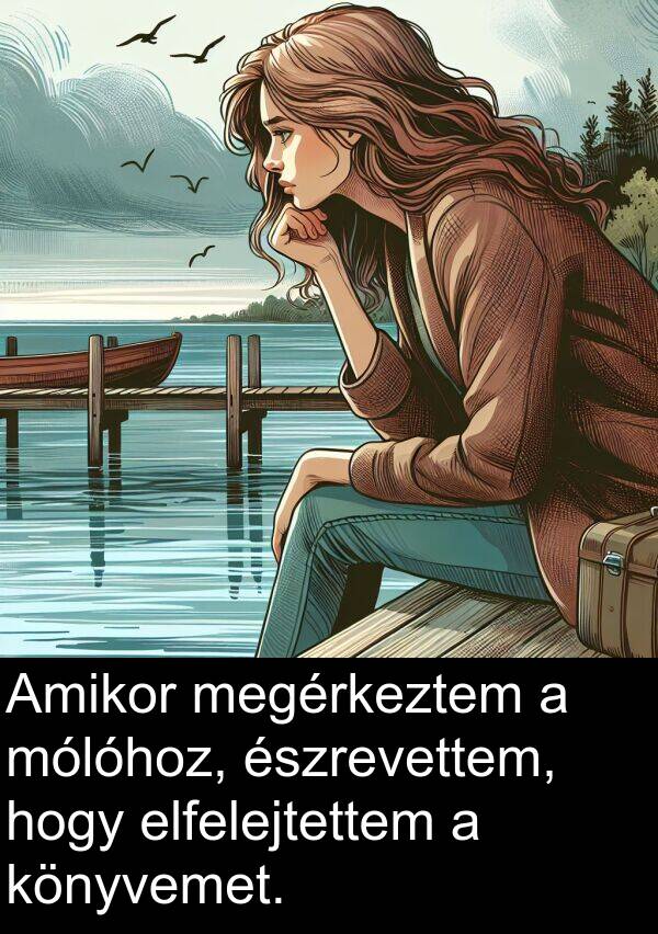 mólóhoz: Amikor megérkeztem a mólóhoz, észrevettem, hogy elfelejtettem a könyvemet.