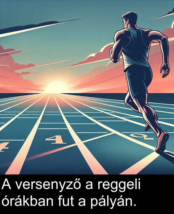 pályán: A versenyző a reggeli órákban fut a pályán.