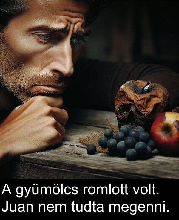 megenni: A gyümölcs romlott volt. Juan nem tudta megenni.