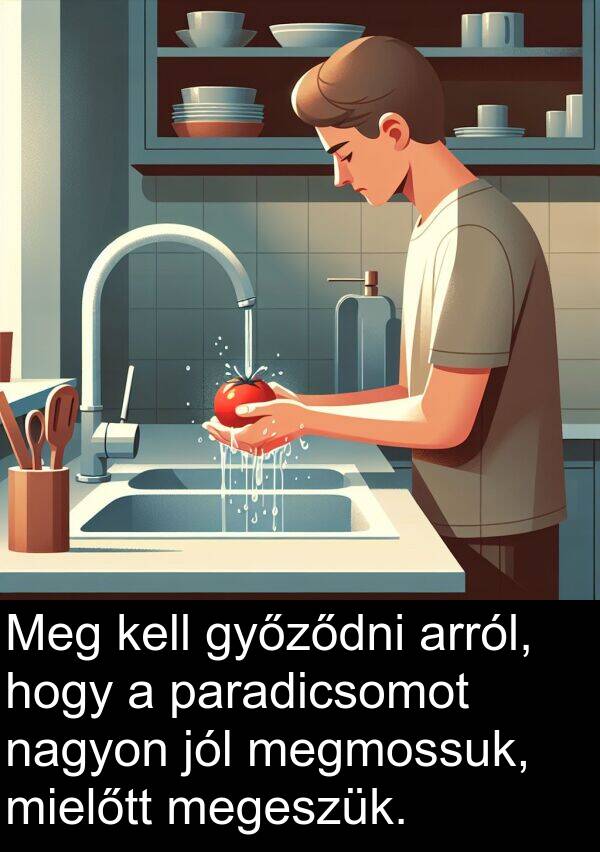 paradicsomot: Meg kell győződni arról, hogy a paradicsomot nagyon jól megmossuk, mielőtt megeszük.