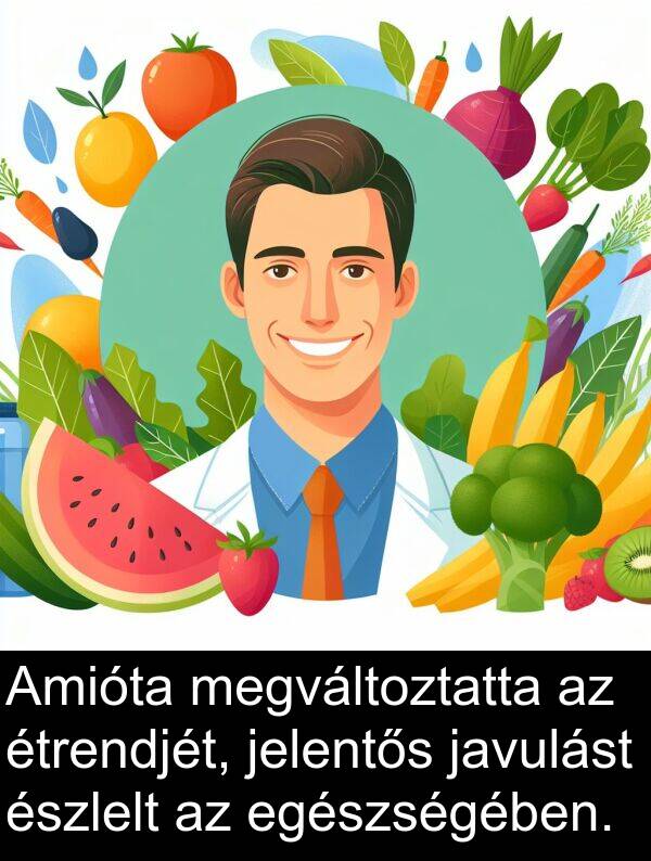javulást: Amióta megváltoztatta az étrendjét, jelentős javulást észlelt az egészségében.