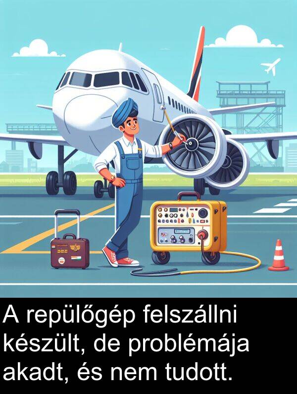 problémája: A repülőgép felszállni készült, de problémája akadt, és nem tudott.