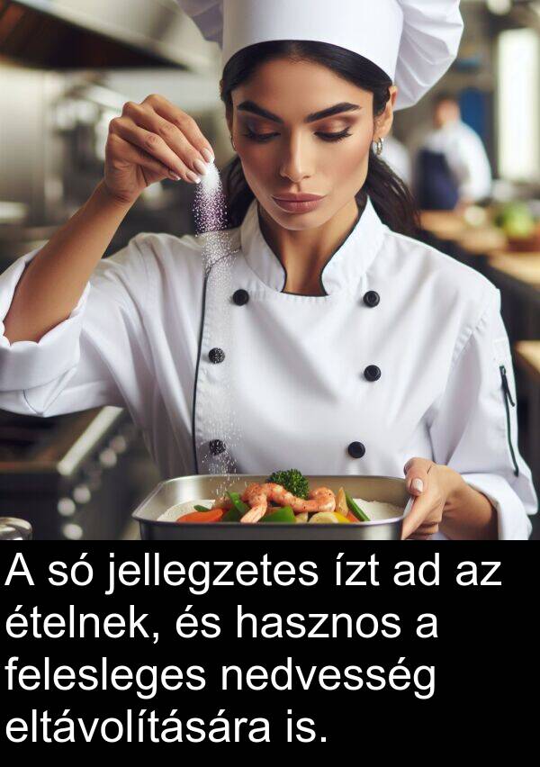 nedvesség: A só jellegzetes ízt ad az ételnek, és hasznos a felesleges nedvesség eltávolítására is.