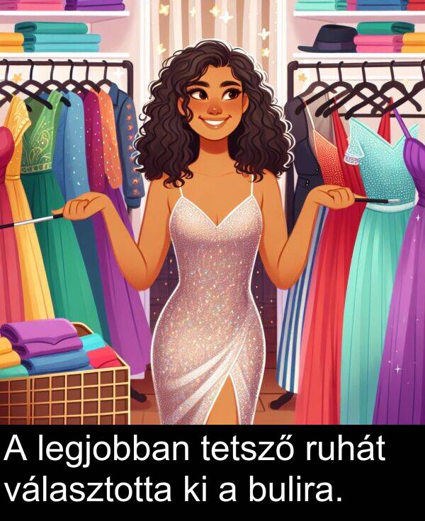 tetsző: A legjobban tetsző ruhát választotta ki a bulira.