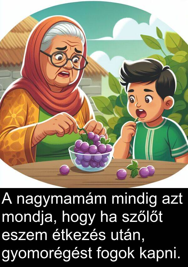 mondja: A nagymamám mindig azt mondja, hogy ha szőlőt eszem étkezés után, gyomorégést fogok kapni.