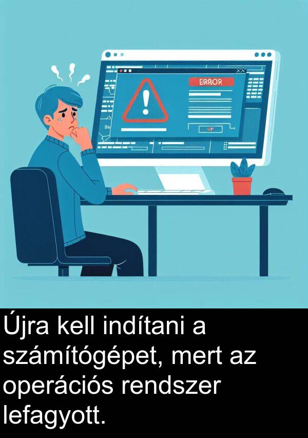 mert: Újra kell indítani a számítógépet, mert az operációs rendszer lefagyott.