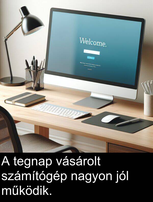 működik: A tegnap vásárolt számítógép nagyon jól működik.