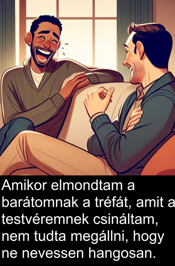 csináltam: Amikor elmondtam a barátomnak a tréfát, amit a testvéremnek csináltam, nem tudta megállni, hogy ne nevessen hangosan.