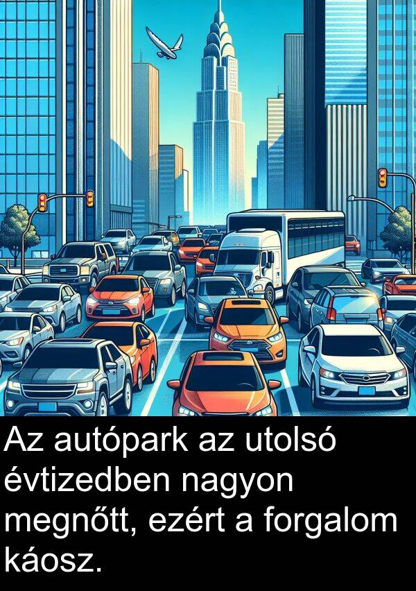 megnőtt: Az autópark az utolsó évtizedben nagyon megnőtt, ezért a forgalom káosz.