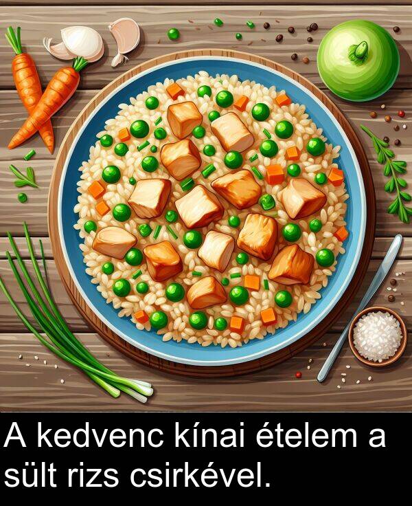 csirkével: A kedvenc kínai ételem a sült rizs csirkével.