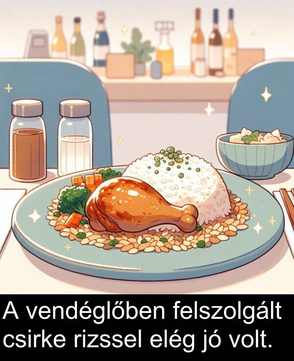 vendéglőben: A vendéglőben felszolgált csirke rizssel elég jó volt.