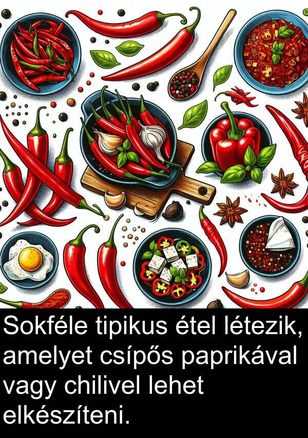 paprikával: Sokféle tipikus étel létezik, amelyet csípős paprikával vagy chilivel lehet elkészíteni.