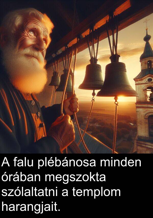 plébánosa: A falu plébánosa minden órában megszokta szólaltatni a templom harangjait.