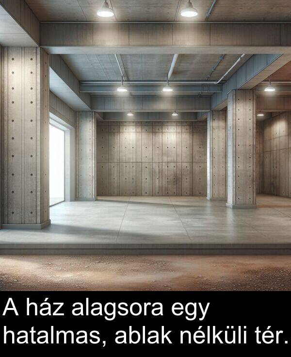 ablak: A ház alagsora egy hatalmas, ablak nélküli tér.