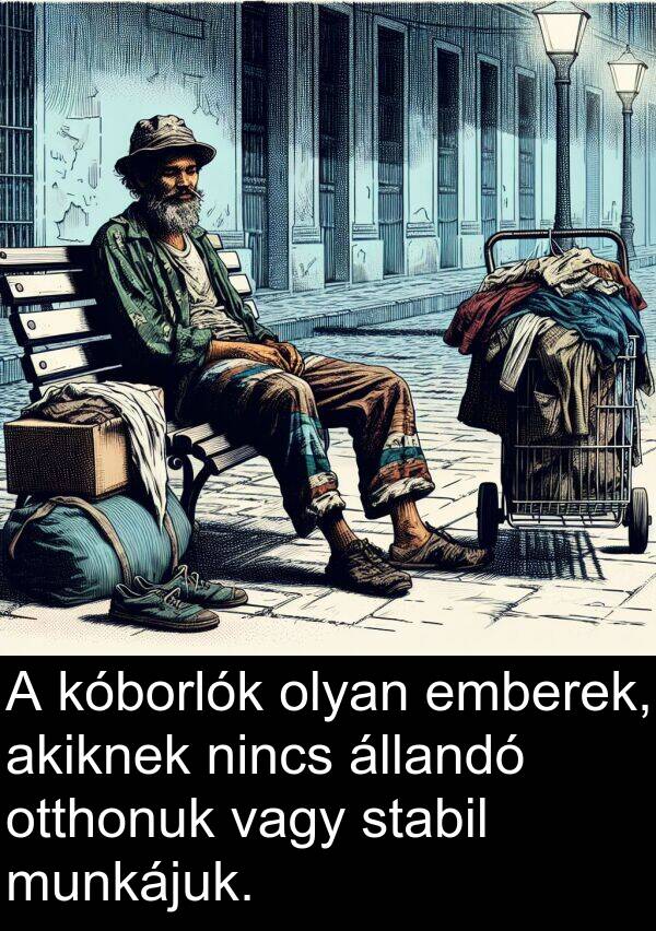vagy: A kóborlók olyan emberek, akiknek nincs állandó otthonuk vagy stabil munkájuk.