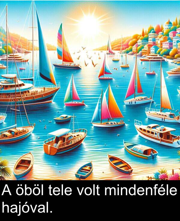 öböl: A öböl tele volt mindenféle hajóval.