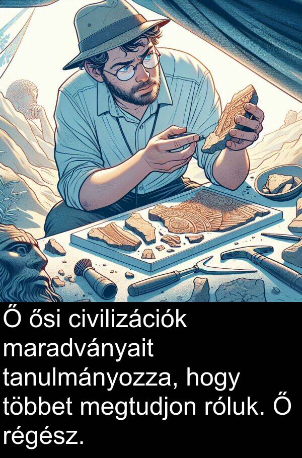 civilizációk: Ő ősi civilizációk maradványait tanulmányozza, hogy többet megtudjon róluk. Ő régész.