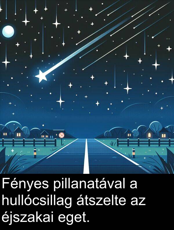 pillanatával: Fényes pillanatával a hullócsillag átszelte az éjszakai eget.