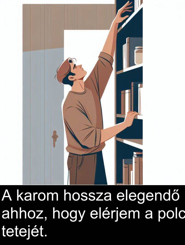 polc: A karom hossza elegendő ahhoz, hogy elérjem a polc tetejét.