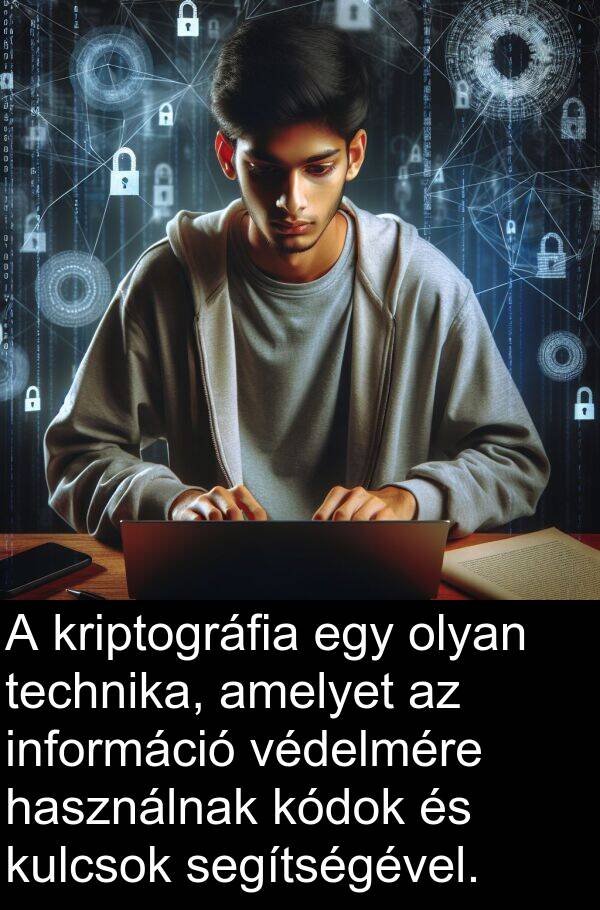 segítségével: A kriptográfia egy olyan technika, amelyet az információ védelmére használnak kódok és kulcsok segítségével.