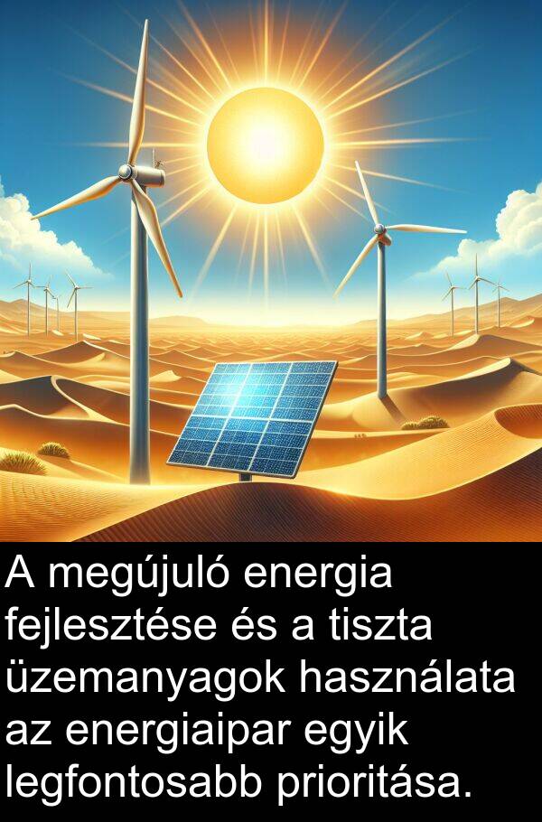 megújuló: A megújuló energia fejlesztése és a tiszta üzemanyagok használata az energiaipar egyik legfontosabb prioritása.