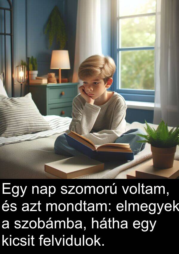mondtam: Egy nap szomorú voltam, és azt mondtam: elmegyek a szobámba, hátha egy kicsit felvidulok.
