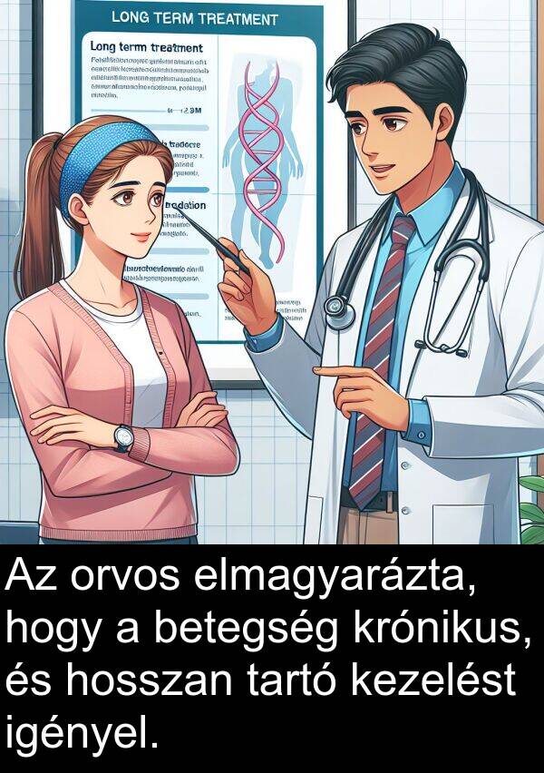 tartó: Az orvos elmagyarázta, hogy a betegség krónikus, és hosszan tartó kezelést igényel.