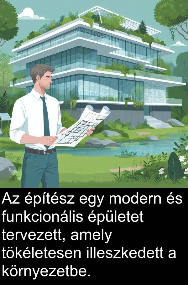 tervezett: Az építész egy modern és funkcionális épületet tervezett, amely tökéletesen illeszkedett a környezetbe.