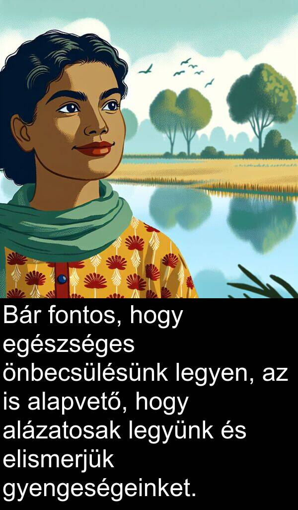 önbecsülésünk: Bár fontos, hogy egészséges önbecsülésünk legyen, az is alapvető, hogy alázatosak legyünk és elismerjük gyengeségeinket.