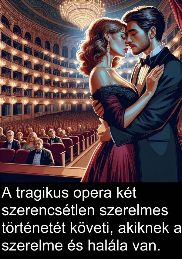szerencsétlen: A tragikus opera két szerencsétlen szerelmes történetét követi, akiknek a szerelme és halála van.
