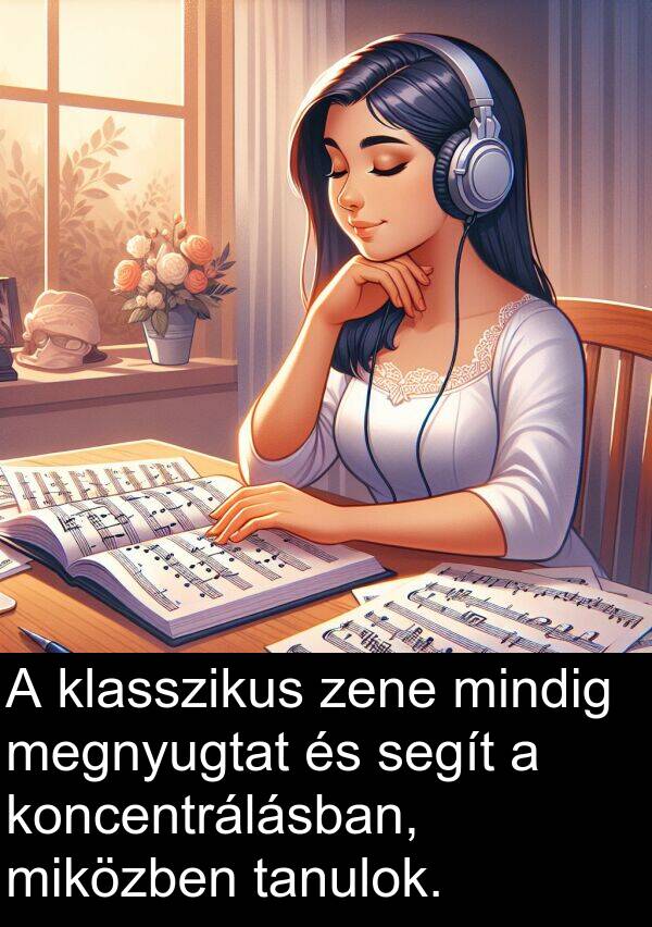 segít: A klasszikus zene mindig megnyugtat és segít a koncentrálásban, miközben tanulok.