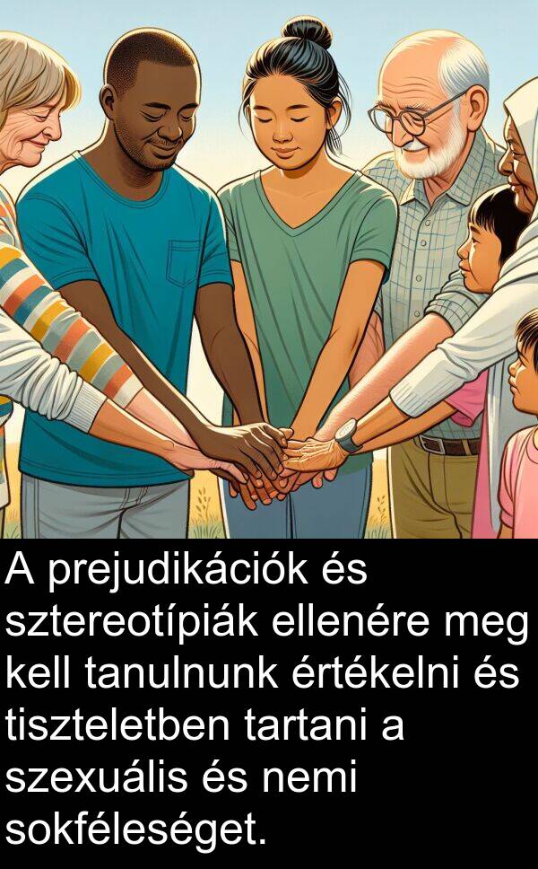 prejudikációk: A prejudikációk és sztereotípiák ellenére meg kell tanulnunk értékelni és tiszteletben tartani a szexuális és nemi sokféleséget.