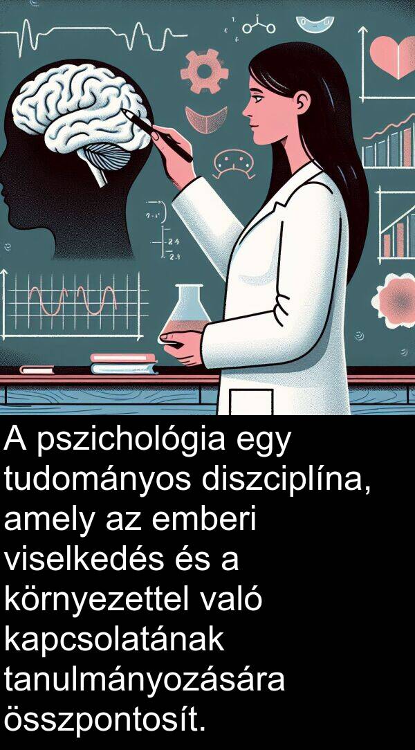 pszichológia: A pszichológia egy tudományos diszciplína, amely az emberi viselkedés és a környezettel való kapcsolatának tanulmányozására összpontosít.