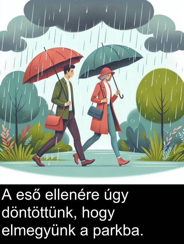 úgy: A eső ellenére úgy döntöttünk, hogy elmegyünk a parkba.