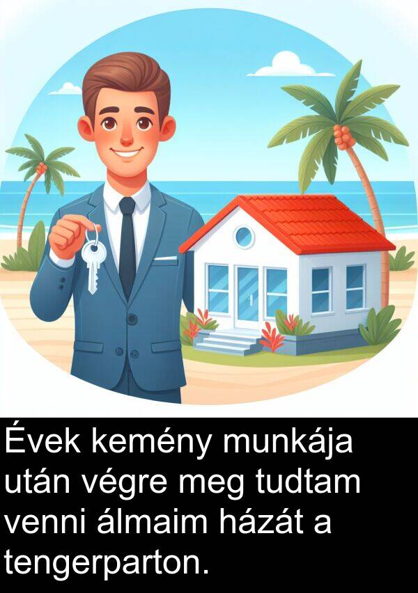 munkája: Évek kemény munkája után végre meg tudtam venni álmaim házát a tengerparton.