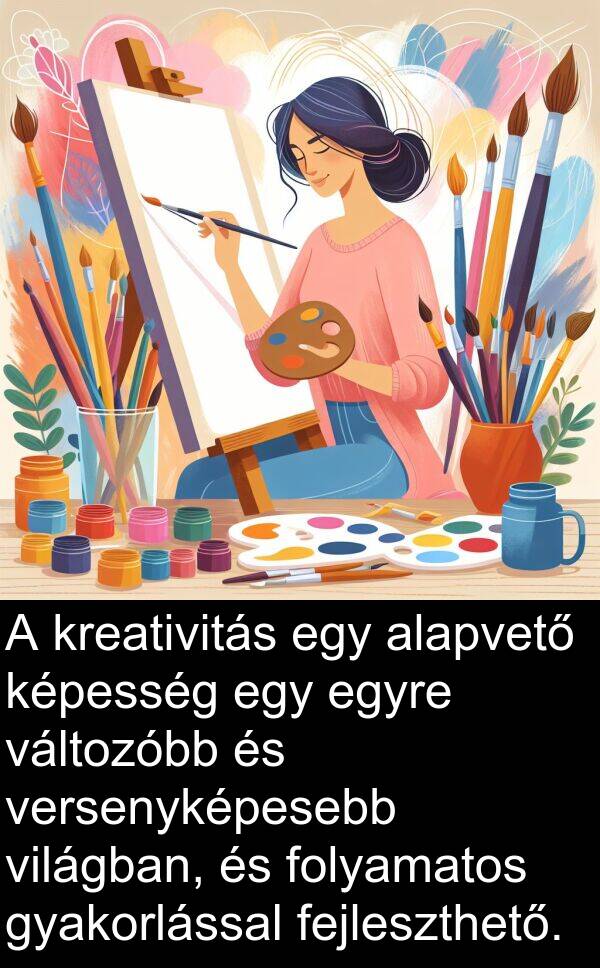 változóbb: A kreativitás egy alapvető képesség egy egyre változóbb és versenyképesebb világban, és folyamatos gyakorlással fejleszthető.