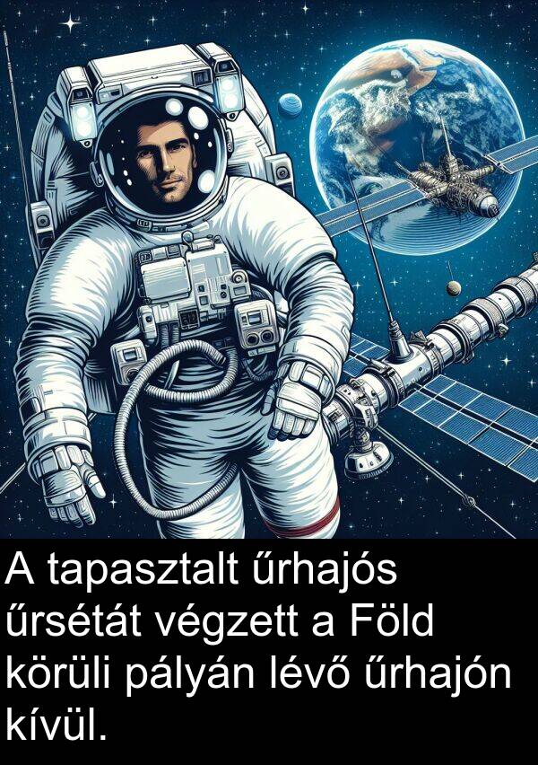 pályán: A tapasztalt űrhajós űrsétát végzett a Föld körüli pályán lévő űrhajón kívül.