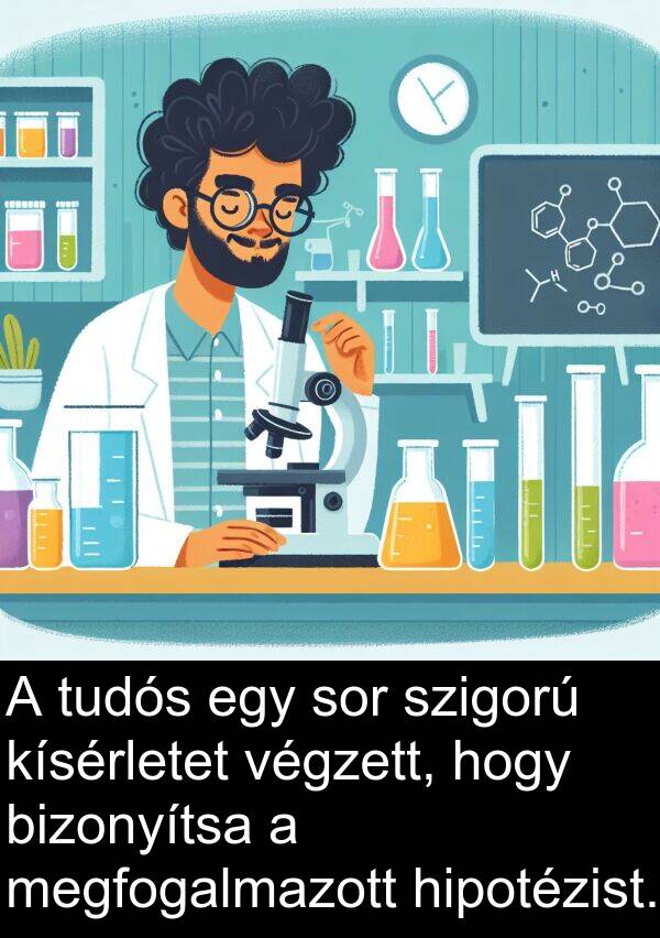 megfogalmazott: A tudós egy sor szigorú kísérletet végzett, hogy bizonyítsa a megfogalmazott hipotézist.
